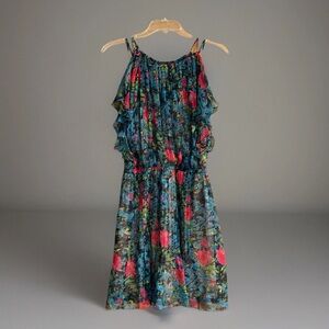 Anthropologie Tracy Reese Halter Type Mini Ruffle Silk Floral Dress P Fits Med